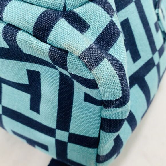 TOMMY HILFIGER Dome Backpack 17" Monogram Logo Navy Teal Canvas Preppy Bag VGUC - Picture 6 of 12